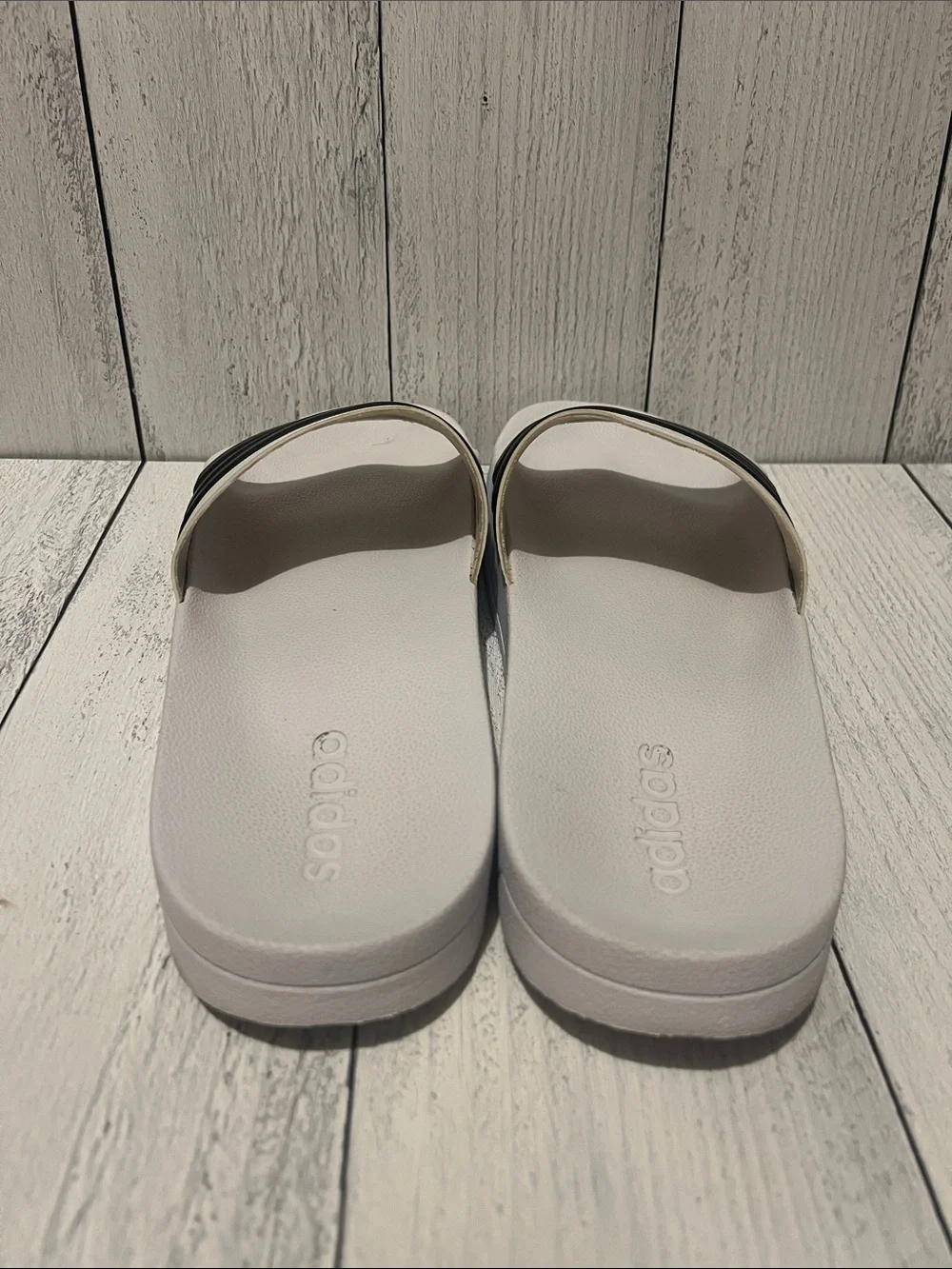 Adidas White Slide Sandals with Black Stripes - Classic Slip-On